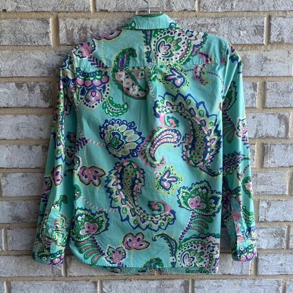 Talbots Long Sleeve Button Up Colorful Paisley Cotton Shirt Size XS Petite - Picture 2 of 9